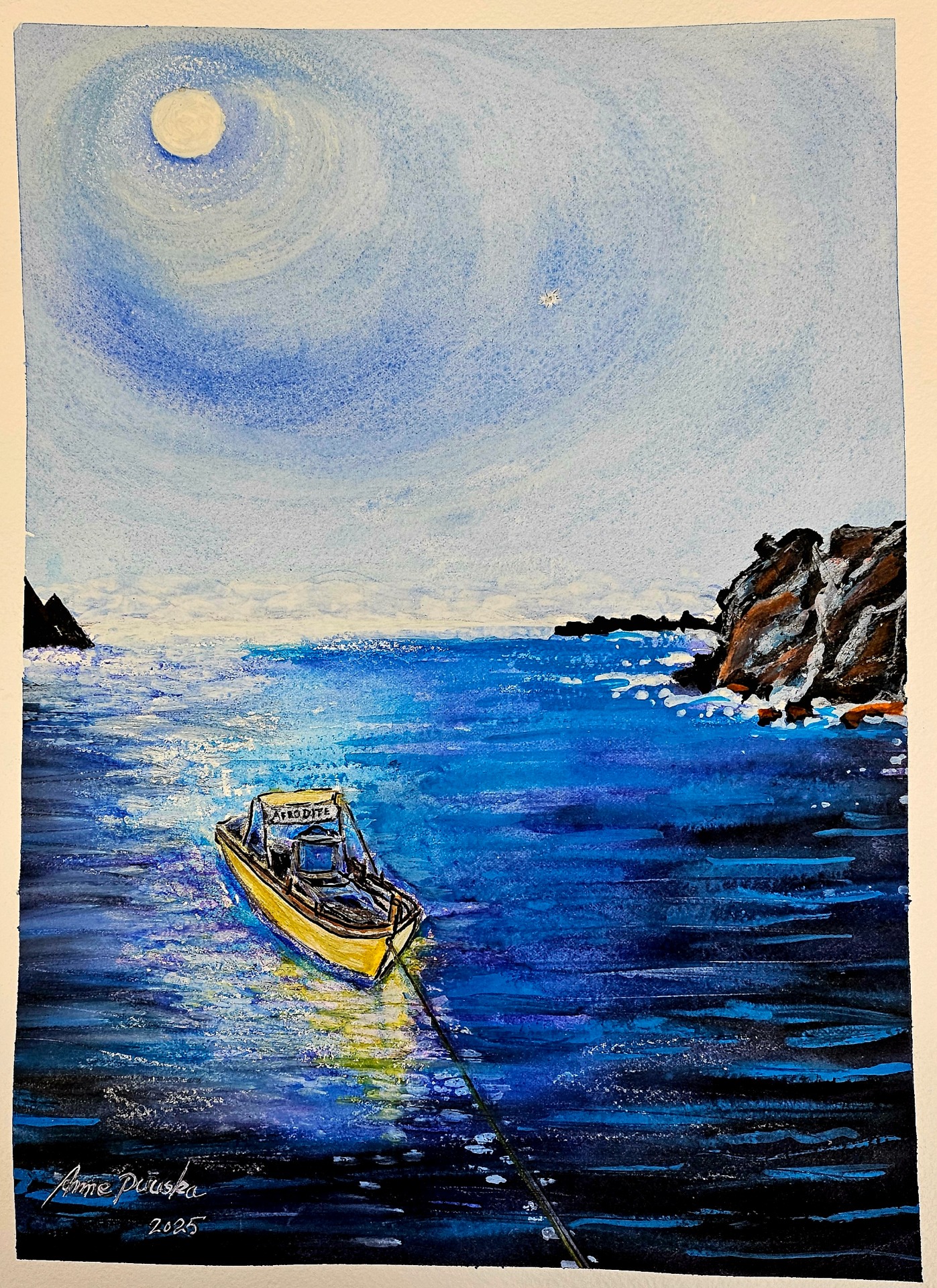 La notte di Afrodite, akvarelli, 2025