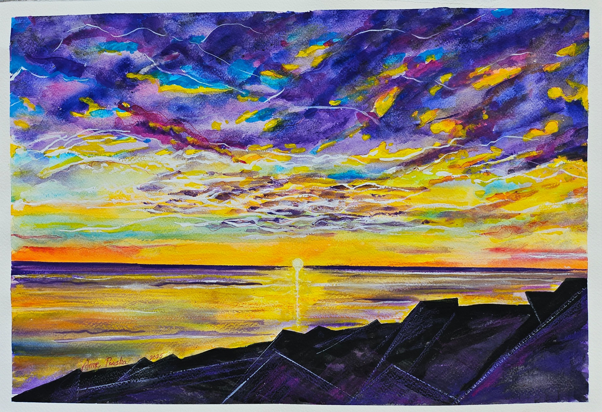 Aamu Pozzillossa, 2025, akvarelli